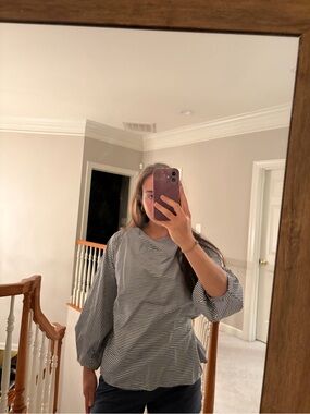 Banana Republic Black and White Striped Balloon-Sleeve Top